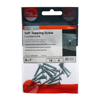 TIMCO Self-Tapping Countersunk Silver Screws - 8 x 1 - Image