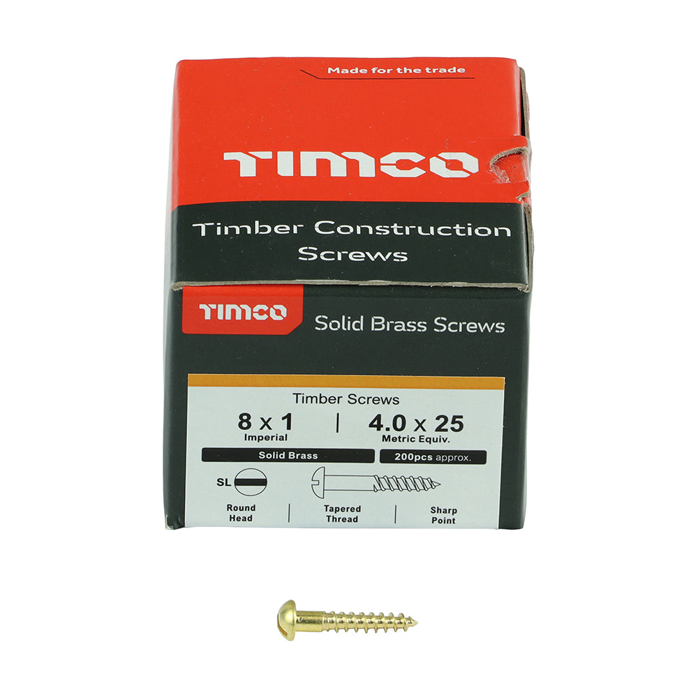 TIMCO Solid Brass Round Head Woodscrews - 8 x 1 - Image
