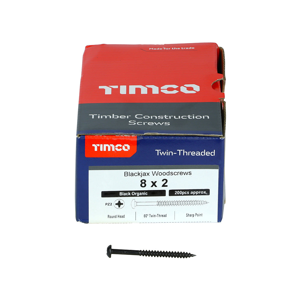 TIMCO Twin-Threaded Round Head Black Woodscrews - 8 x 2 - Image