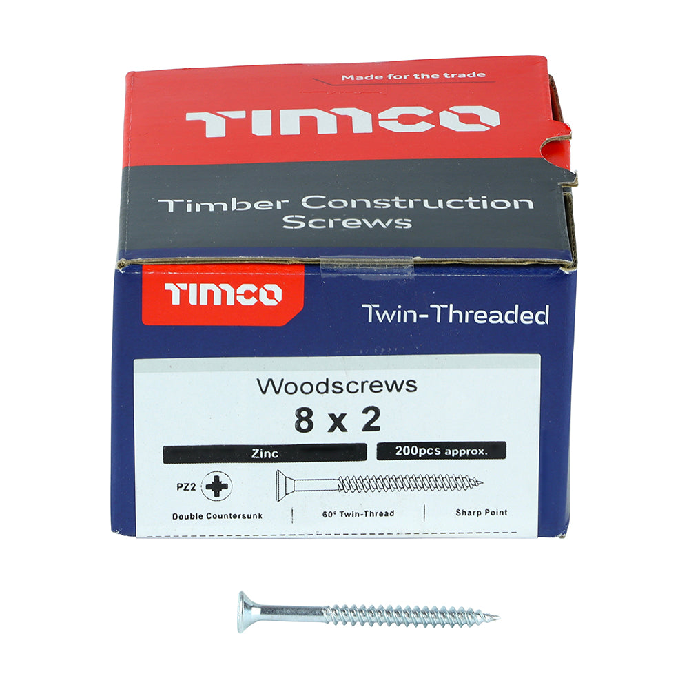 TIMCO Twin-Threaded Countersunk Silver Woodscrews - 8 x 2 - Image