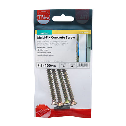 TIMCO Concrete Screws Flat Countersunk Gold - 7.5 x 100 - Image