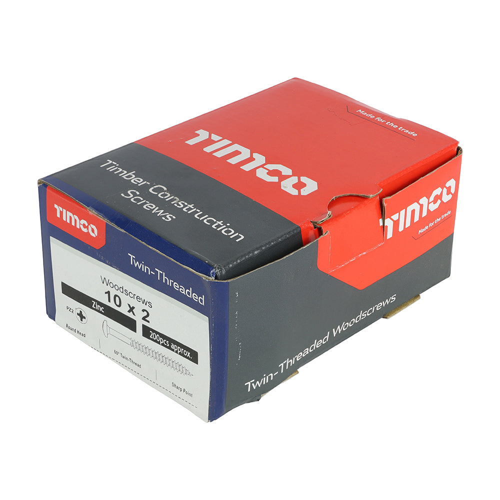 TIMCO Twin-Threaded Round Head Silver Woodscrews - 10 x 2 - Image