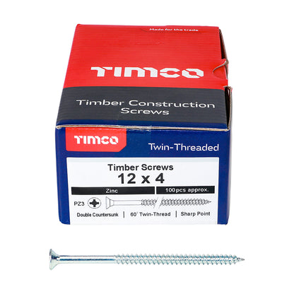 TIMCO Twin-Threaded Countersunk Silver Woodscrews - 12 x 4 - Image