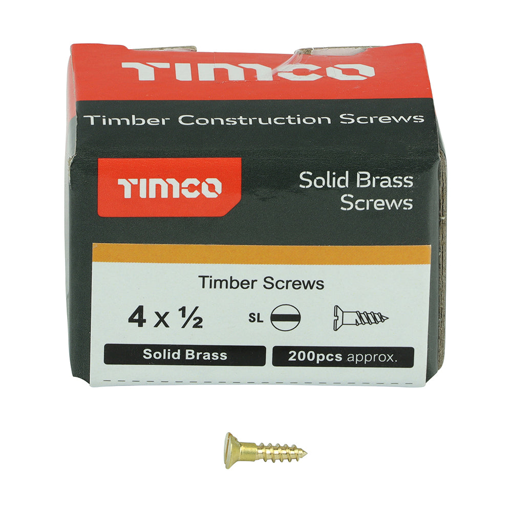TIMCO Solid Brass Countersunk Woodscrews - 4 x 1/2 - Image