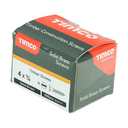 TIMCO Solid Brass Countersunk Woodscrews - 4 x 3/4 - Image