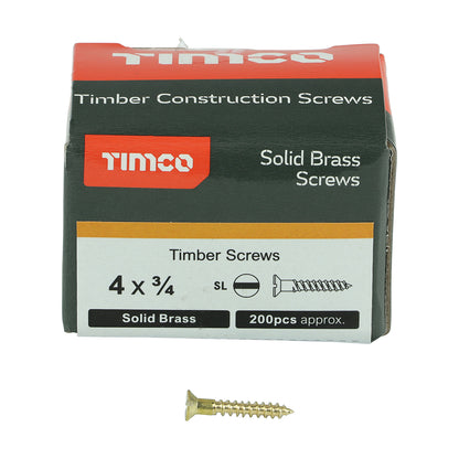 TIMCO Solid Brass Countersunk Woodscrews - 4 x 3/4 - Image