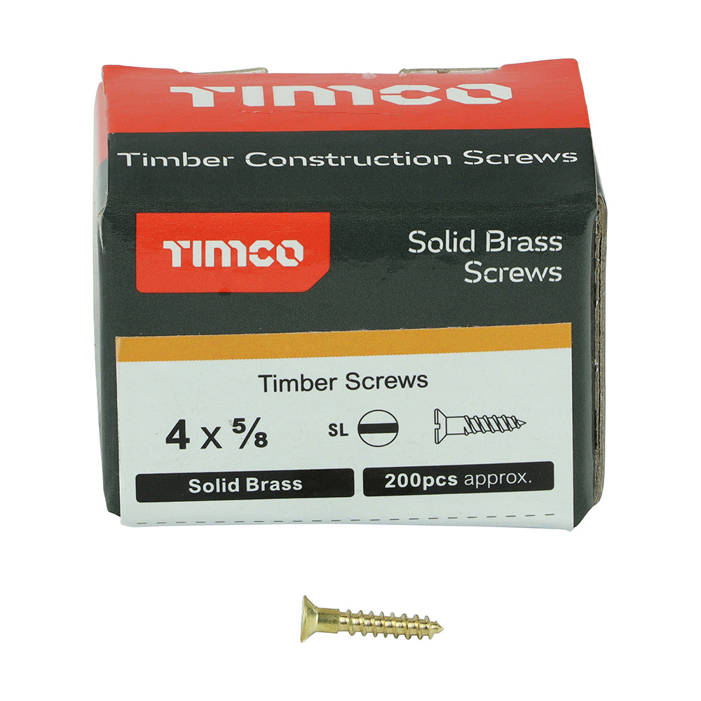 TIMCO Solid Brass Countersunk Woodscrews - 4 x 5/8 - Image
