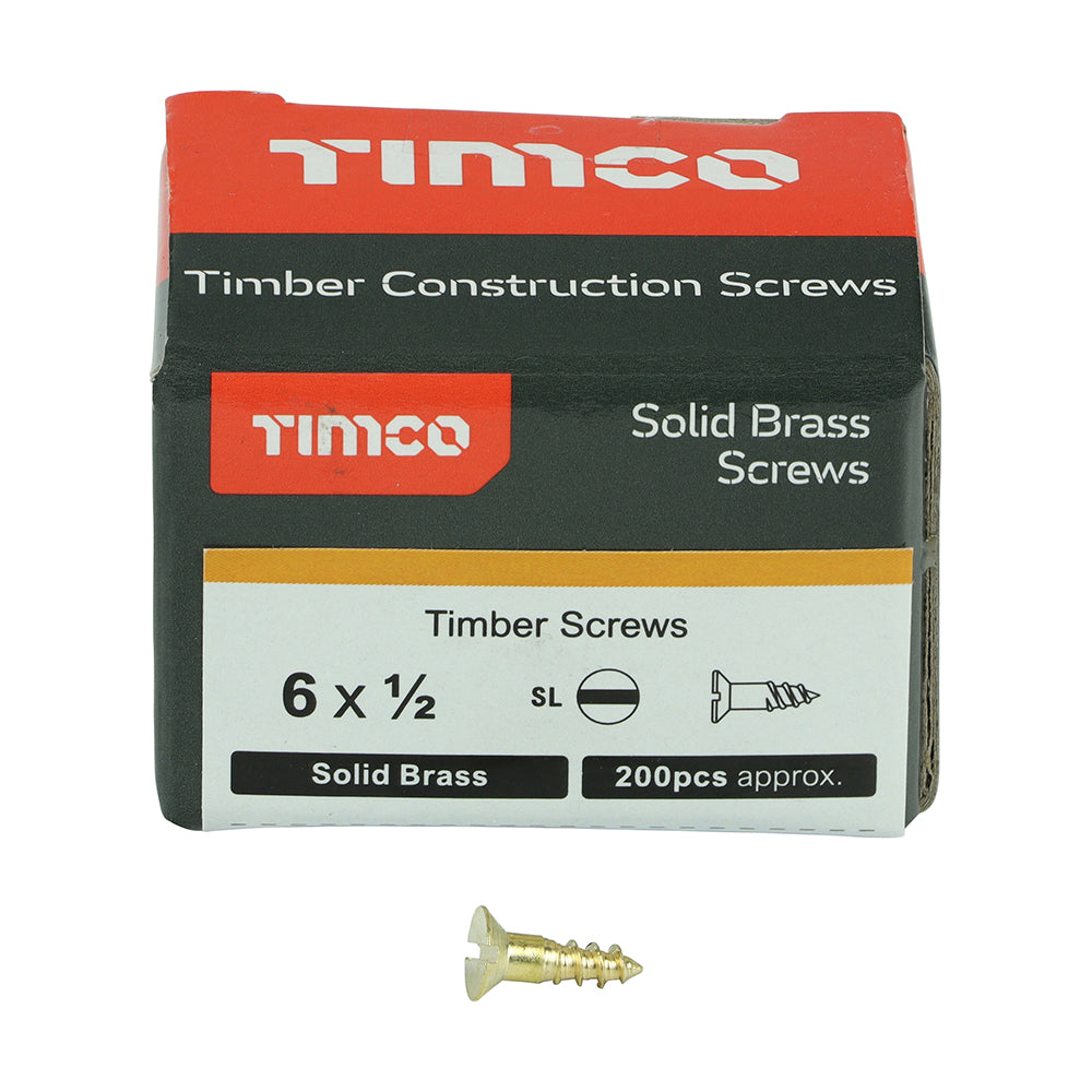 TIMCO Solid Brass Countersunk Woodscrews - 6 x 1/2 - Image