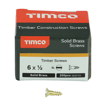 TIMCO Solid Brass Countersunk Woodscrews - 6 x 1/2 - Image
