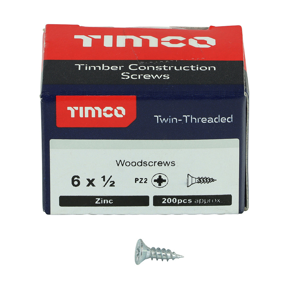 TIMCO Twin-Threaded Countersunk Silver Woodscrews - 6 x 1/2 - Image