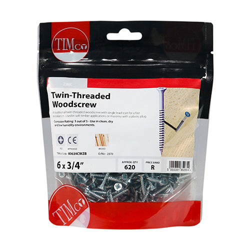 TIMCO Twin-Threaded Countersunk Silver Woodscrews - 6 x 3/4 - Image