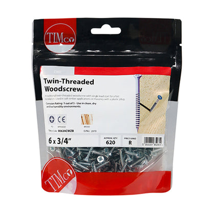 TIMCO Twin-Threaded Countersunk Silver Woodscrews - 6 x 3/4 - Image
