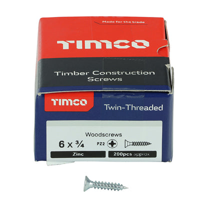 TIMCO Twin-Threaded Countersunk Silver Woodscrews - 6 x 3/4 - Image