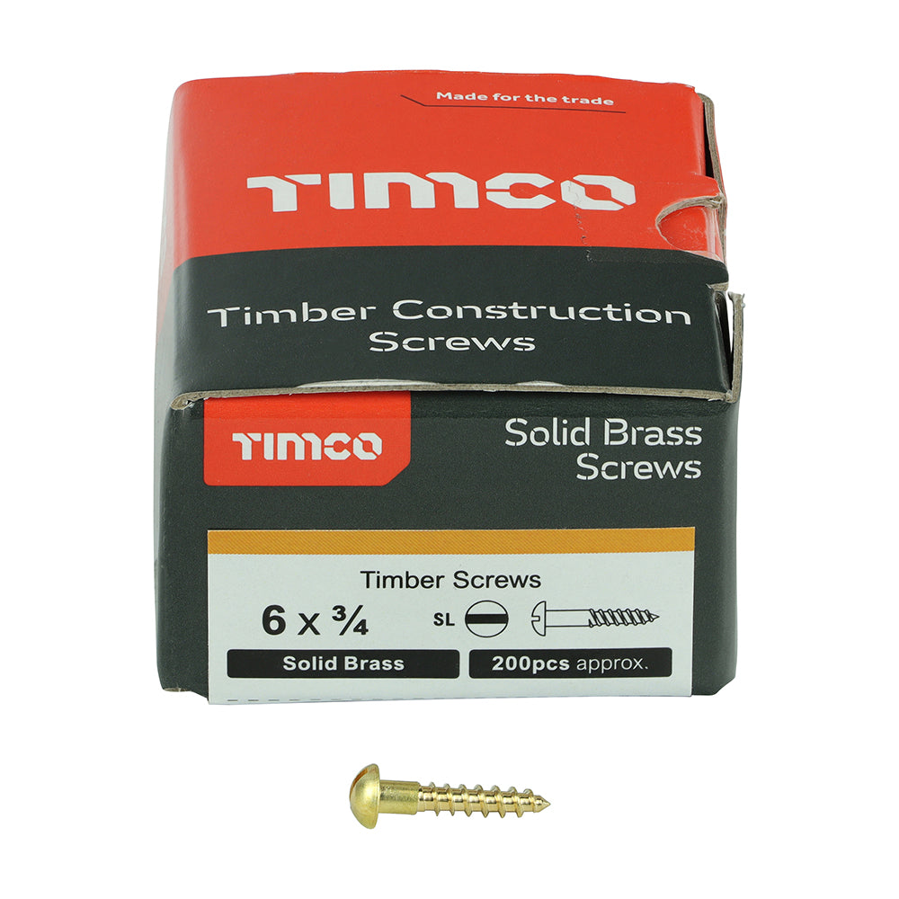 TIMCO Solid Brass Round Head Woodscrews - 6 x 3/4 - Image