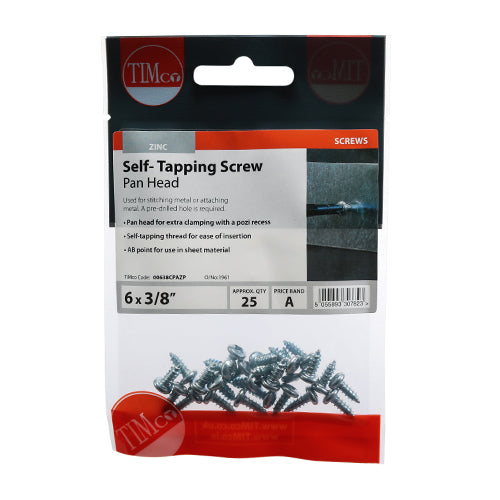 TIMCO Self-Tapping Pan Head Silver Screws - 6 x 3/8 - Image