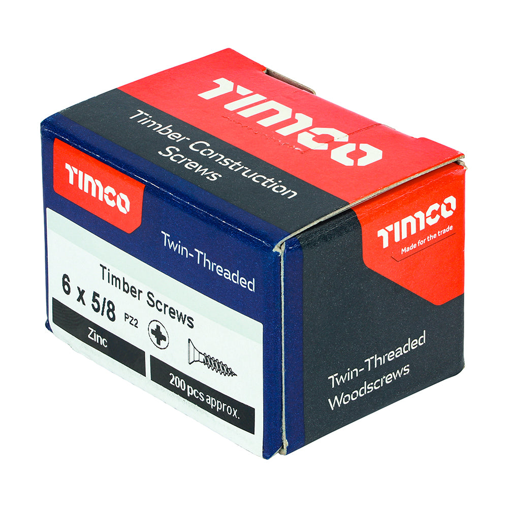 TIMCO Twin-Threaded Countersunk Silver Woodscrews - 6 x 5/8 - Image