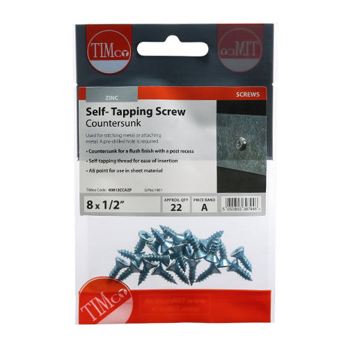TIMCO Self-Tapping Countersunk Silver Screws - 8 x 1/2 - Image