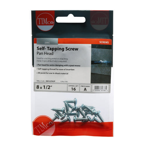 TIMCO Self-Tapping Pan Head Silver Screws - 8 x 1/2 - Image