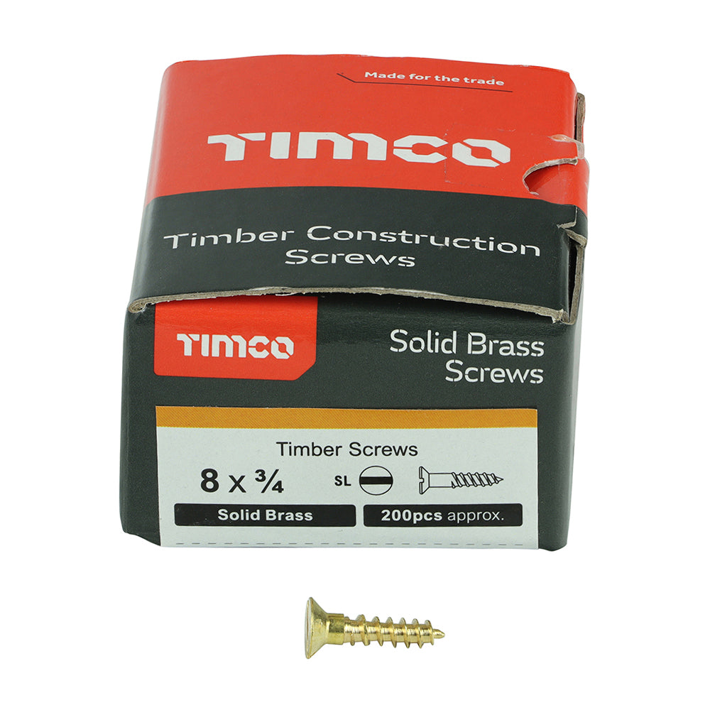 TIMCO Solid Brass Countersunk Woodscrews - 8 x 3/4 - Image