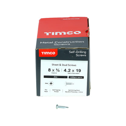 TIMCO Self-Drilling Metal Framing Pan Head Silver Screws - 8 x 3/4 - Image