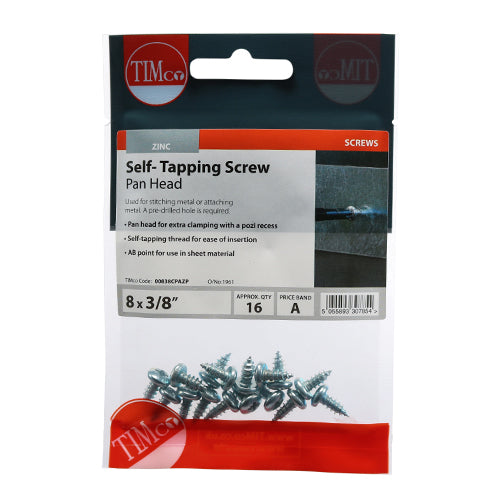 TIMCO Self-Tapping Pan Head Silver Screws - 8 x 3/8 - Image