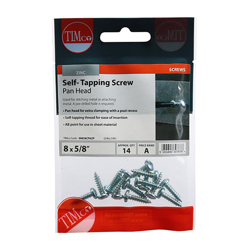 TIMCO Self-Tapping Pan Head Silver Screws - 8 x 5/8 - Image