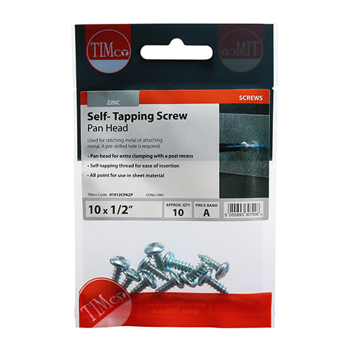 TIMCO Self-Tapping Pan Head Silver Screws - 10 x 1/2 - Image
