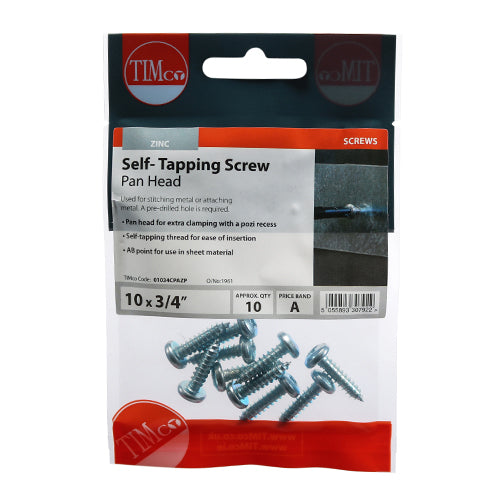 TIMCO Self-Tapping Pan Head Silver Screws - 10 x 3/4 - Image