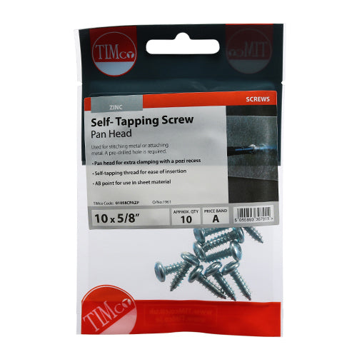 TIMCO Self-Tapping Pan Head Silver Screws - 10 x 5/8 - Image