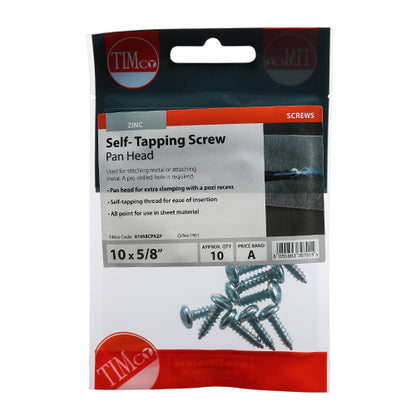 TIMCO Self-Tapping Pan Head Silver Screws - 10 x 5/8 - Image