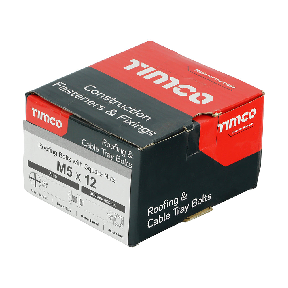 TIMCO Roofing Bolts & Square Nuts Silver - M5 x 12 - Image