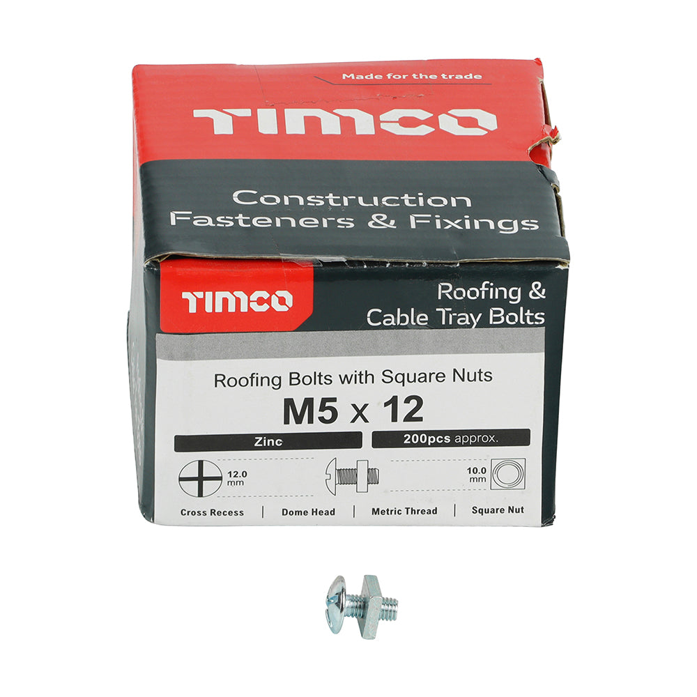 TIMCO Roofing Bolts & Square Nuts Silver - M5 x 12 - Image