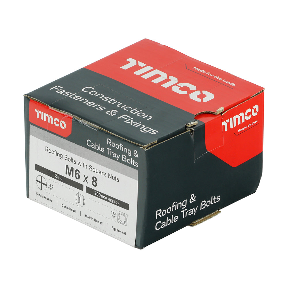 TIMCO Roofing Bolts & Square Nuts Silver - M6 x 8 - Image