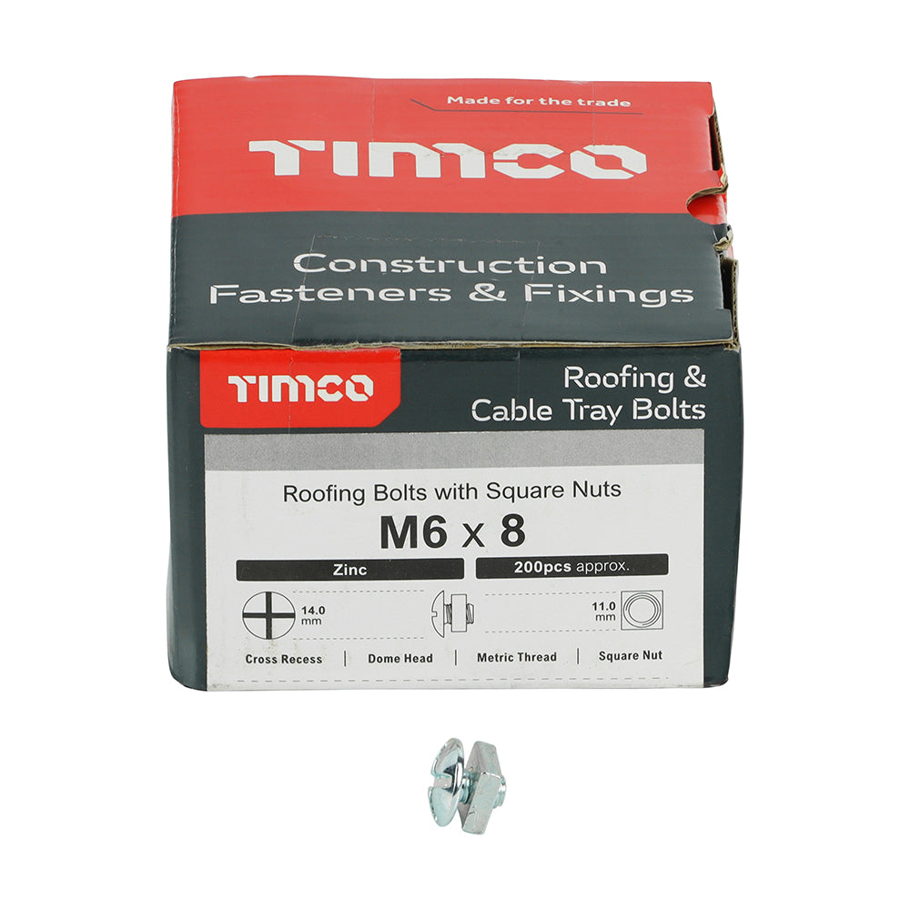 TIMCO Roofing Bolts & Square Nuts Silver - M6 x 8 - Image