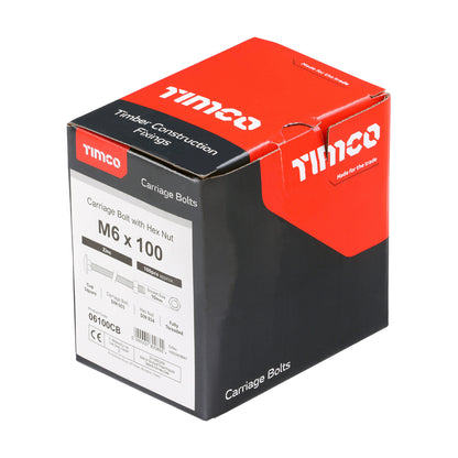 TIMCO Carriage Bolts DIN603 & Hex Full Nuts DIN934 Silver - M6 x 100 - Image