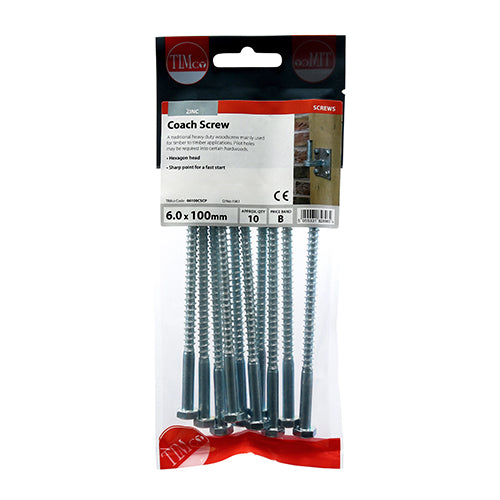 TIMCO Coach Screws Hex Head Silver  - 6.0 x 100 - Image