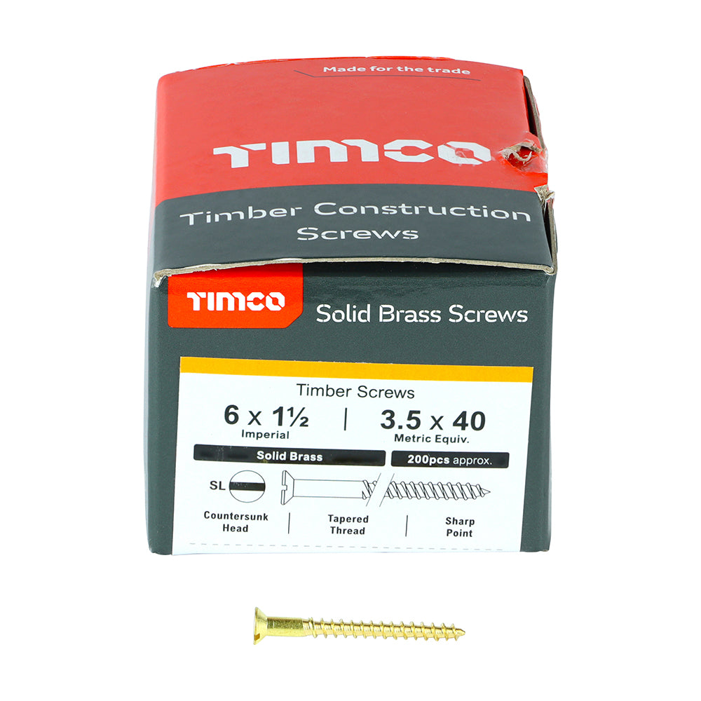 TIMCO Solid Brass Countersunk Woodscrews - 6 x 1 1/2 - Image