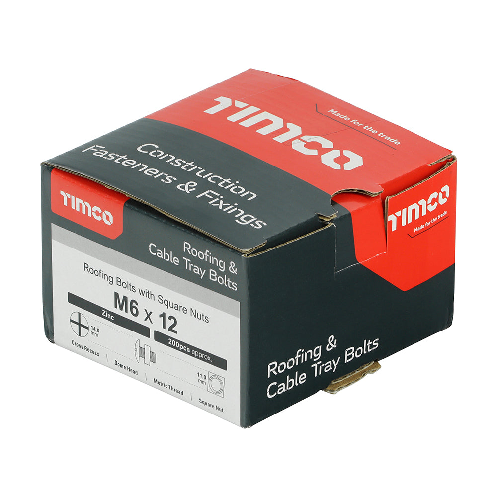 TIMCO Roofing Bolts & Square Nuts Silver - M6 x 12 - Image