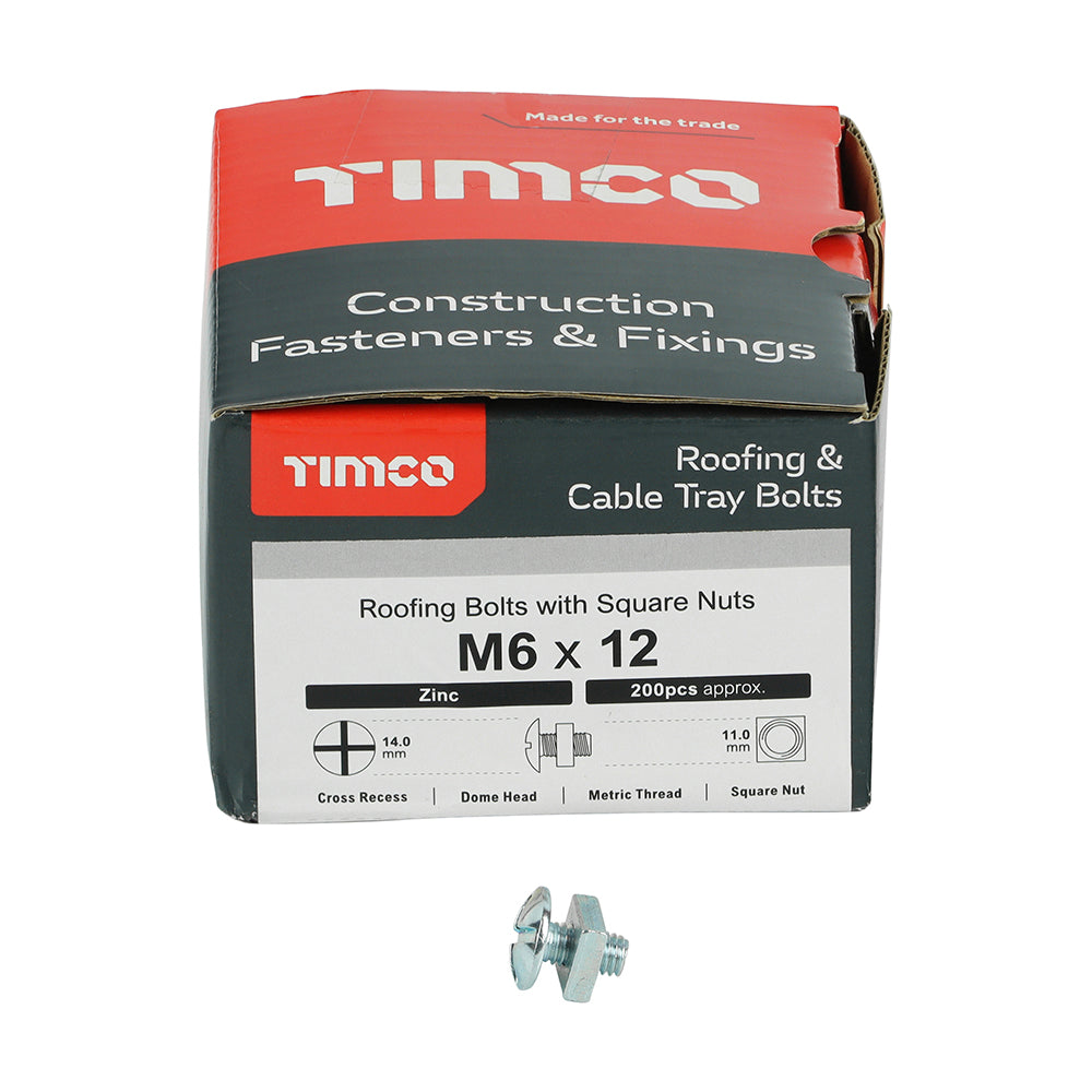 TIMCO Roofing Bolts & Square Nuts Silver - M6 x 12 - Image