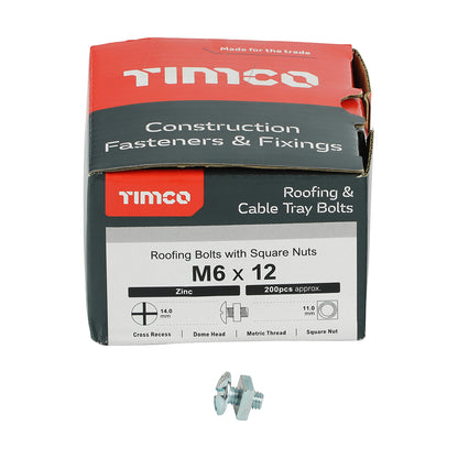 TIMCO Roofing Bolts & Square Nuts Silver - M6 x 12 - Image