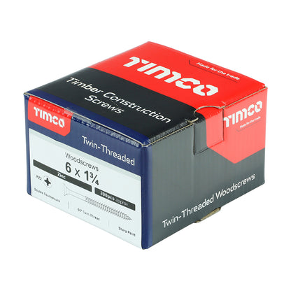 TIMCO Twin-Threaded Countersunk Silver Woodscrews - 6 x 1 3/4 - Image