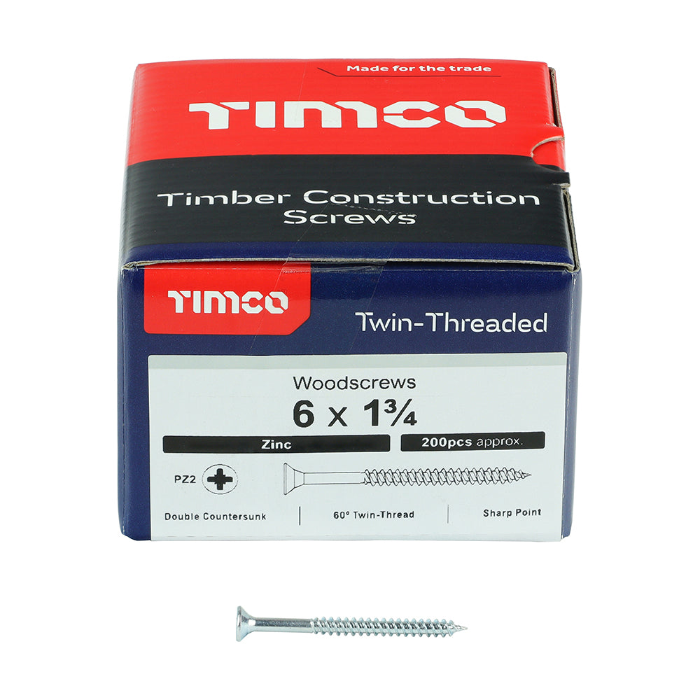TIMCO Twin-Threaded Countersunk Silver Woodscrews - 6 x 1 3/4 - Image