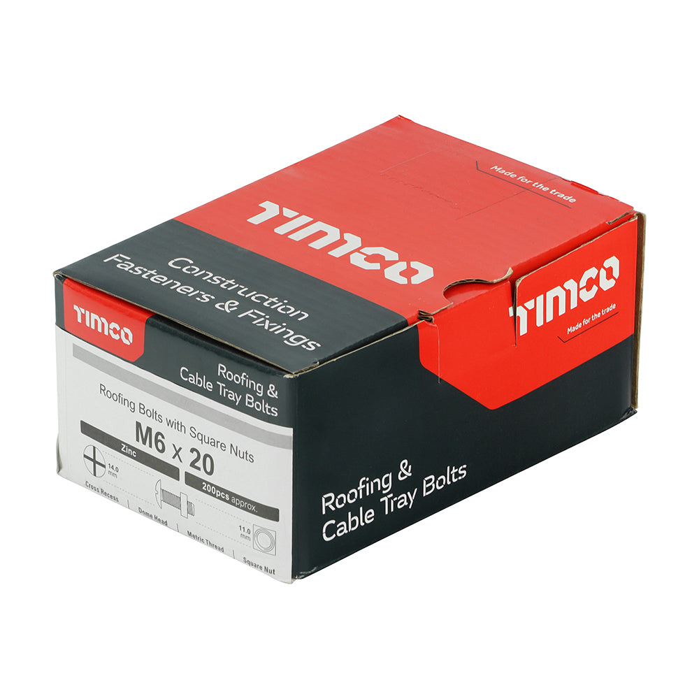 TIMCO Roofing Bolts & Square Nuts Silver - M6 x 20 - Image