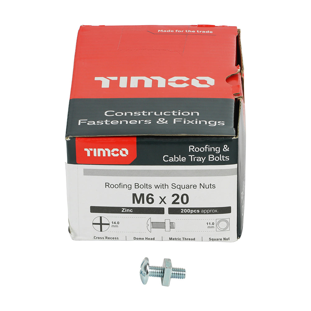 TIMCO Roofing Bolts & Square Nuts Silver - M6 x 20 - Image