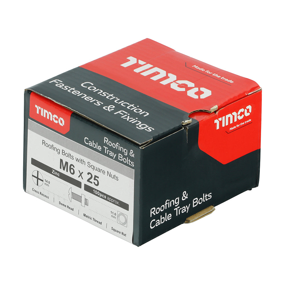 TIMCO Roofing Bolts & Square Nuts Silver - M6 x 25 - Image