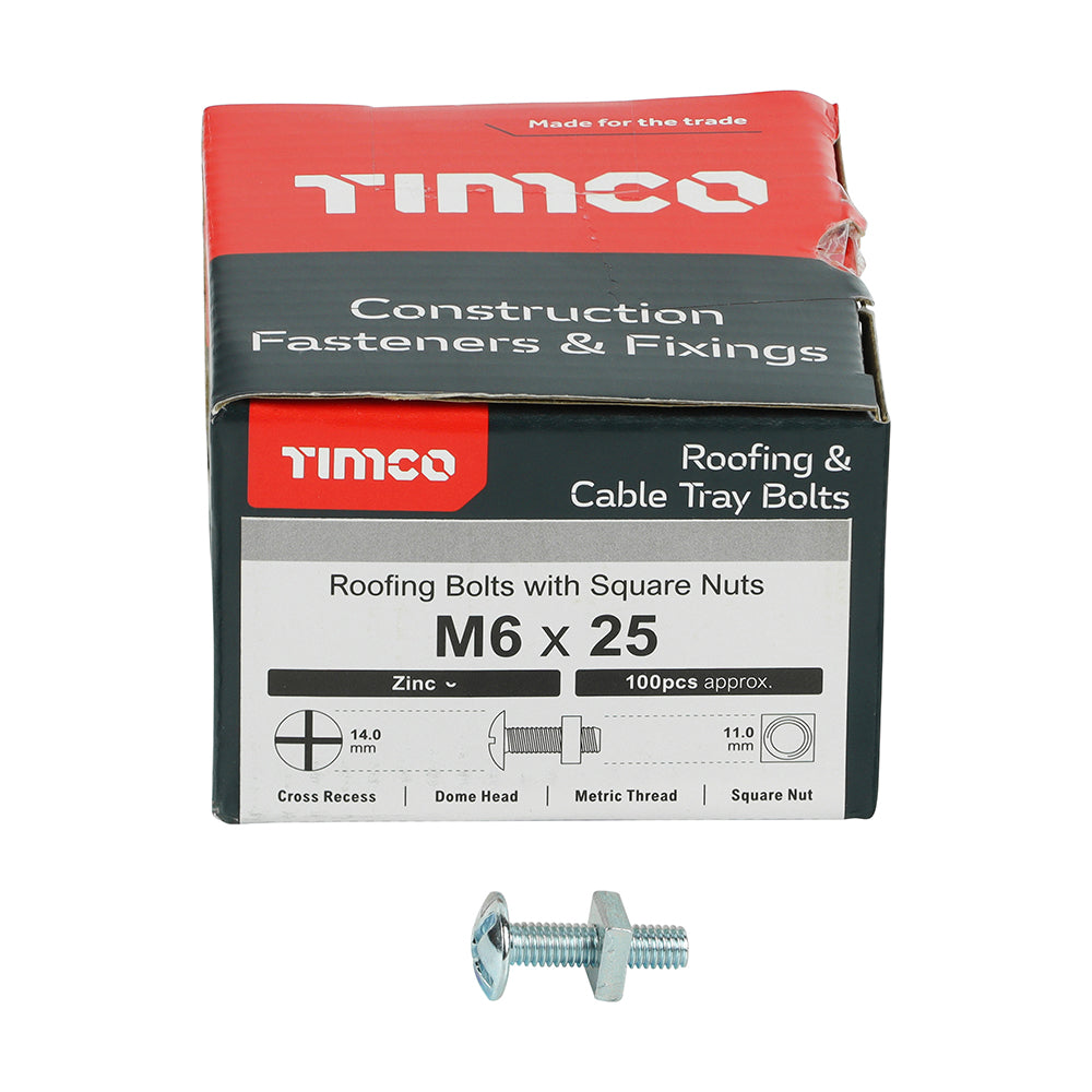 TIMCO Roofing Bolts & Square Nuts Silver - M6 x 25 - Image