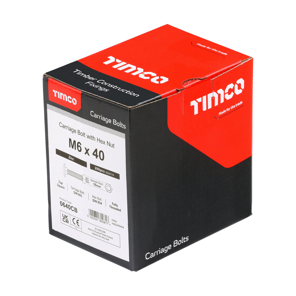 TIMCO Carriage Bolts DIN603 & Hex Full Nuts DIN934 Silver - M6 x 40 - Image