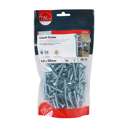 TIMCO Coach Screws Hex Head Silver  - 6.0 x 50 - Image