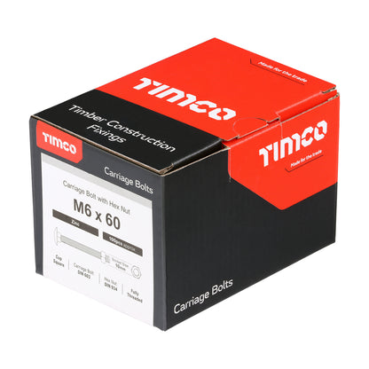 TIMCO Carriage Bolts DIN603 & Hex Full Nuts DIN934 Silver - M6 x 60 - Image