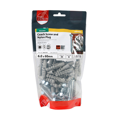 TIMCO Coach Screws Hex Head Silver  - 6.0 x 60 - Image
